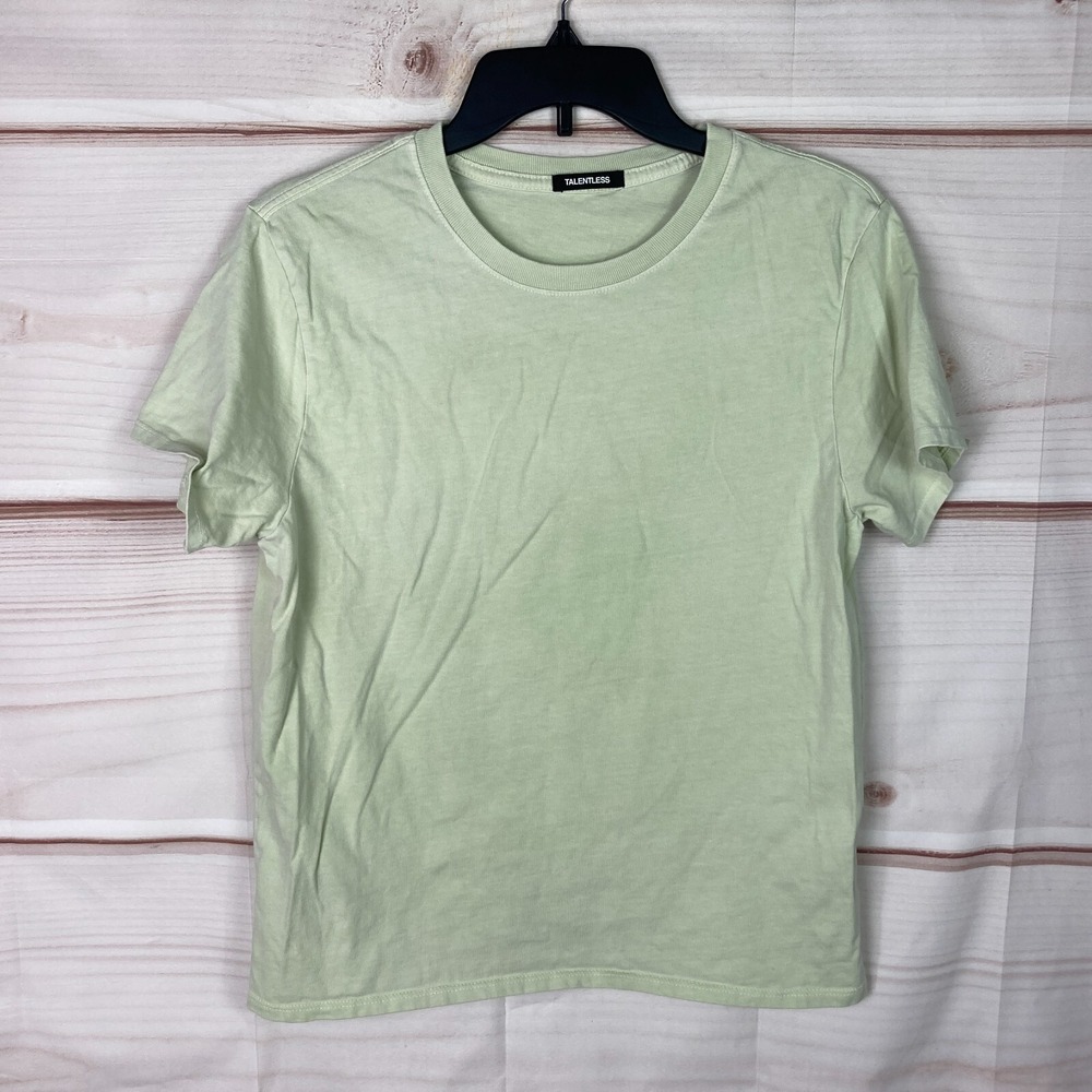 Talentless Top Womens M Green T-Shirt Short Sleeve Crew‎ Neck Solid Cotton Basic